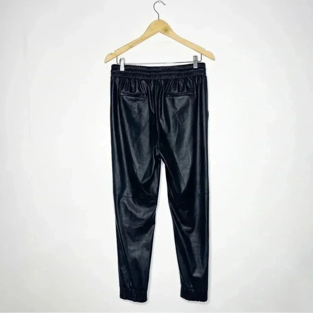 Rebecca Taylor Faux Leather Joggers Size 6 Soft Vegan Pants Pull On - Picture 4 of 5